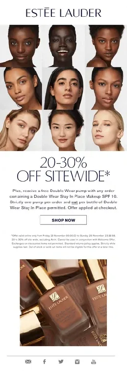 Estée Lauder — 20–30% off sitewide email