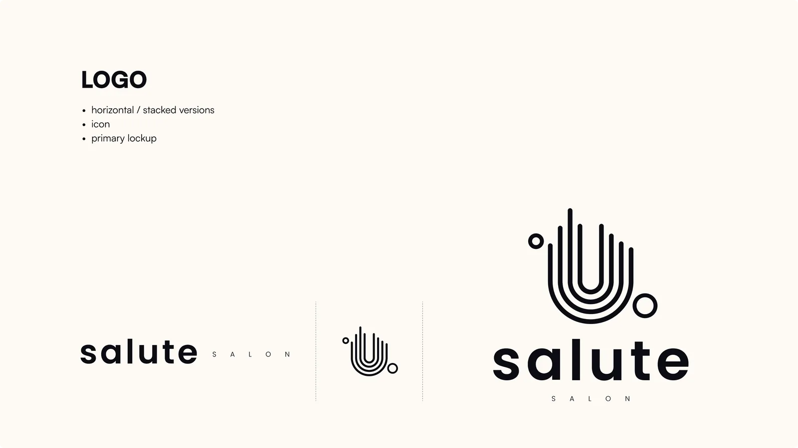 Salute Salon — logo system, horizontal and stacked versions